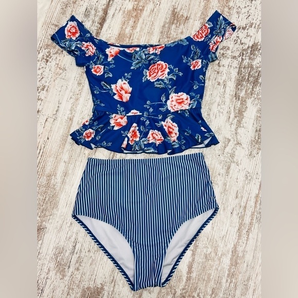 Women Peplum Bikini/Tankini High Waisted 2 Piece Set - Ferbia - Picture 4 of 12